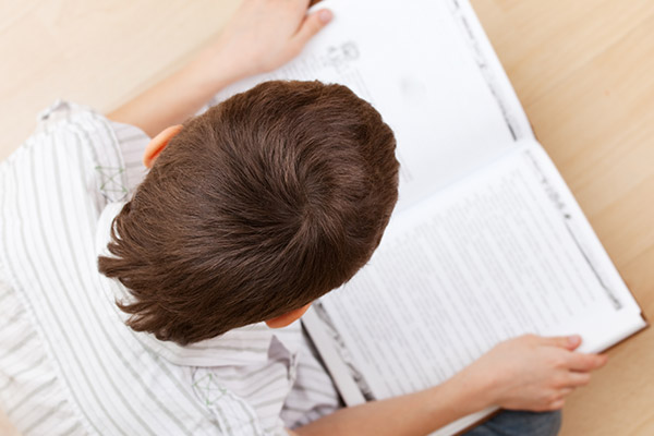 La imagen muestra a niño leyendo un texto