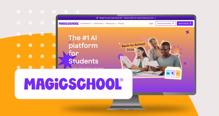 Logotipo de herramienta digital MagicSchool AI y pantallazo de su sitio web