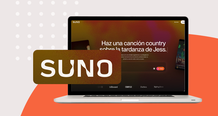 Logotipo de herramienta digital Suno y pantallazo de su sitio web