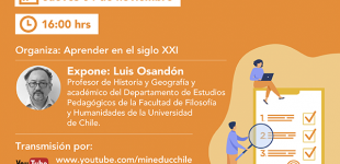 Afiche de la charla "interpretando el currículum de 3° y 4° medio: orientaciones y ejemplos para planificar y evaluar"