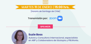 Afiche de charla a un clic en verano con la expositora Suzie Boss