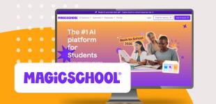 Logotipo de herramienta digital MagicSchool AI y pantallazo de su sitio web