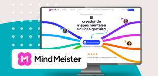 Logotipo de herramienta digital MindMeister y pantallazo de su sitio web