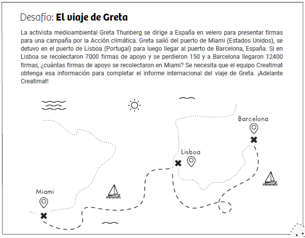 Imagen de un desafío matemático con el viaje de Greta Thunberg