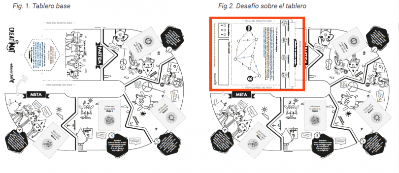 Tablero del juego con y sin la hoja del esafío