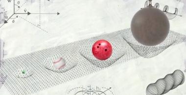 Imagen que muestra 4 diferentes tamaños de pelotas (una de tenis, otra de baseball, de bolos y una bola de acero)