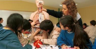 Niños y niñas en actividad de clases con una profesora