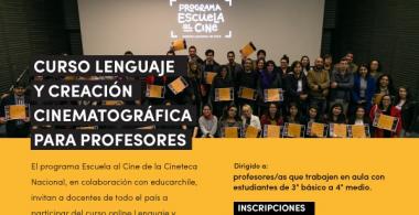 Afiche de la convocotaria al Curso Lenguaje y Creación Cinematográfica para profesores