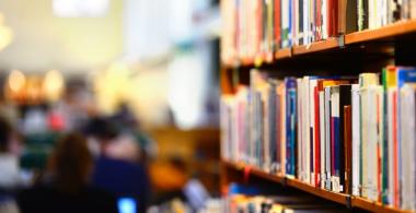 La imagen muesta un estante de biblioteca lleno de libros