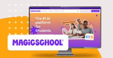 Logotipo de herramienta digital MagicSchool AI y pantallazo de su sitio web