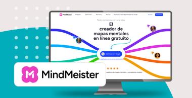 Logotipo de herramienta digital MindMeister y pantallazo de su sitio web