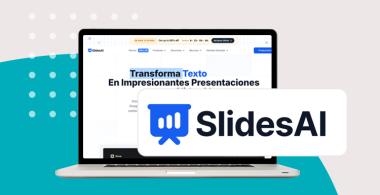Logotipo de herramienta digital Slidesai y pantallazo de su sitio web